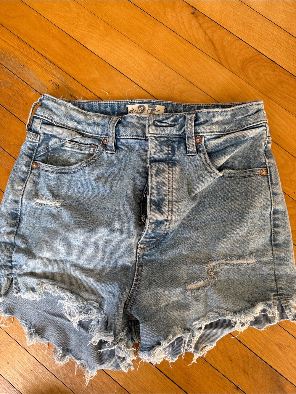 Free People Distressed Light Blue Denim Cutoff Shorts